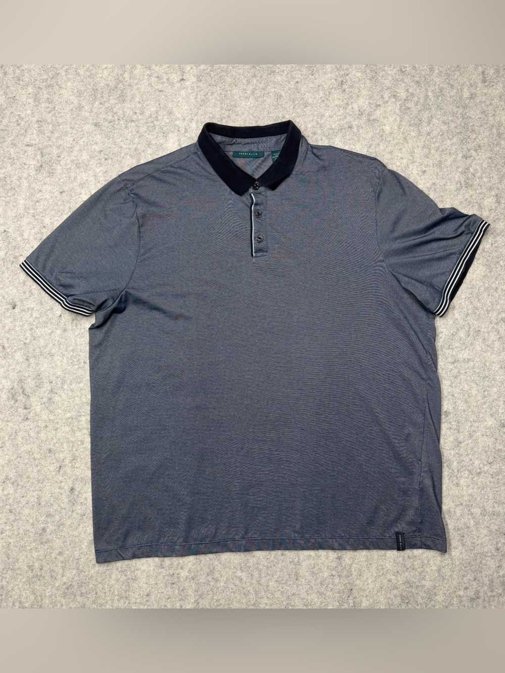 Perry Ellis Men’s 2XL Polo Shirt Blue White Micro Striped Short Sleeve